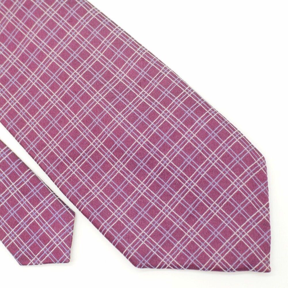 Calvin Klein Collection Purple / Red Blue White Check‎ Woven Silk Tie